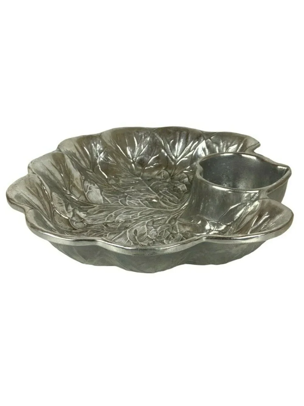 Wilton Armetale Majolica Chip Dip Radish Cabbage Leaf Serving Bowl Pewter Finish